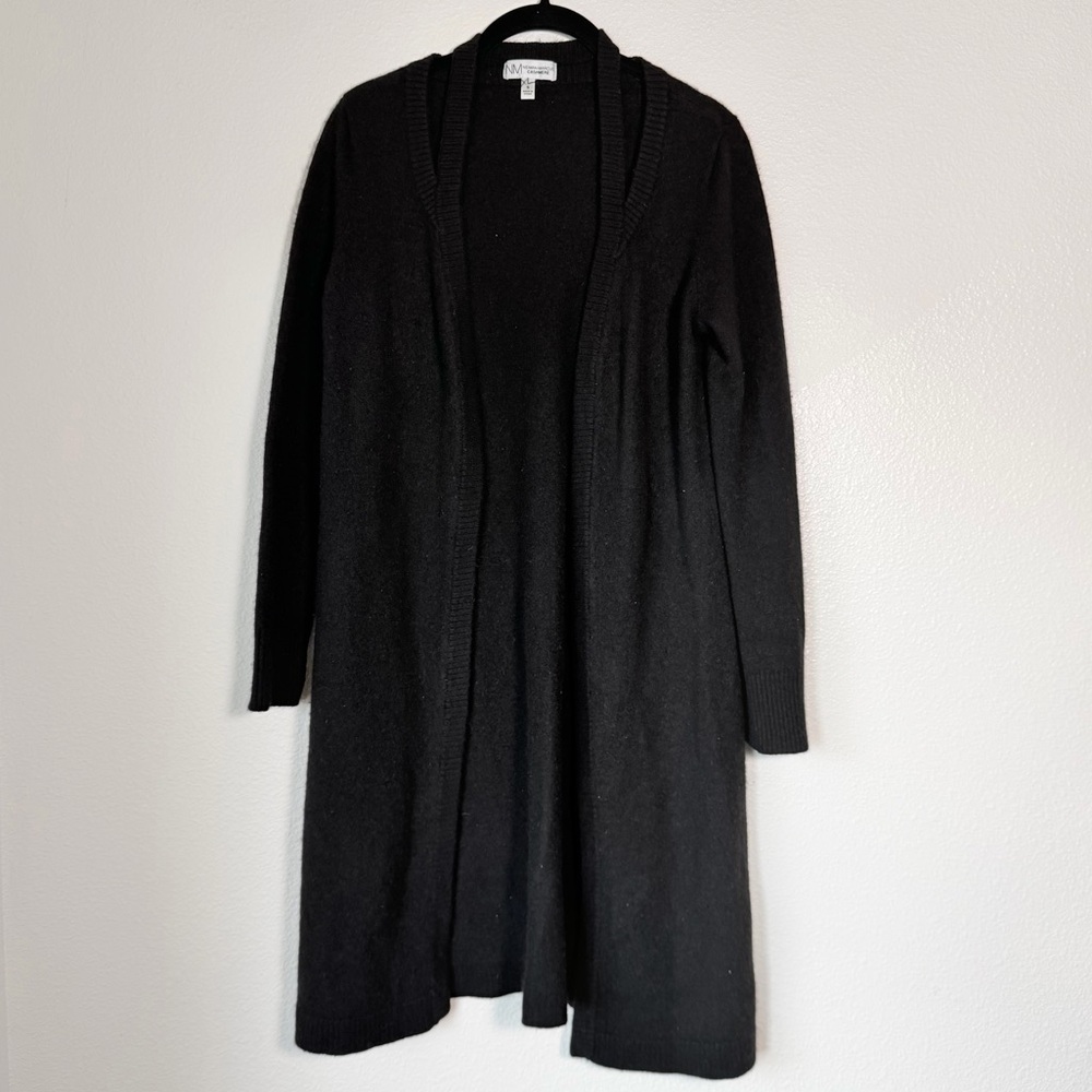Neiman Marcus Black Long Cashmere Cardigan, Size Small